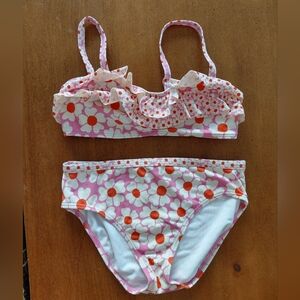Boden Girls Pink Floral Daisy Ruffle Bikini Set Size 11/12